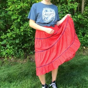 Red Floral Peasant Skirt